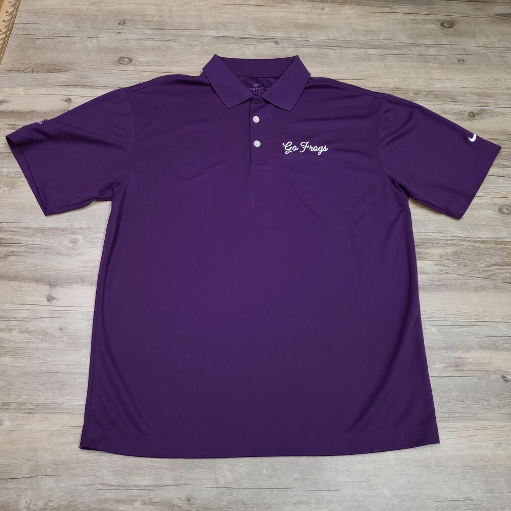 Nike Golf Polo Shirt Mens Medium Purple Dri-FIT Go Frogs Embroidered Performance
